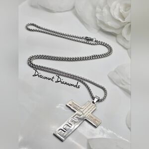 18K White Gold Cross Titanium  Chain Necklace